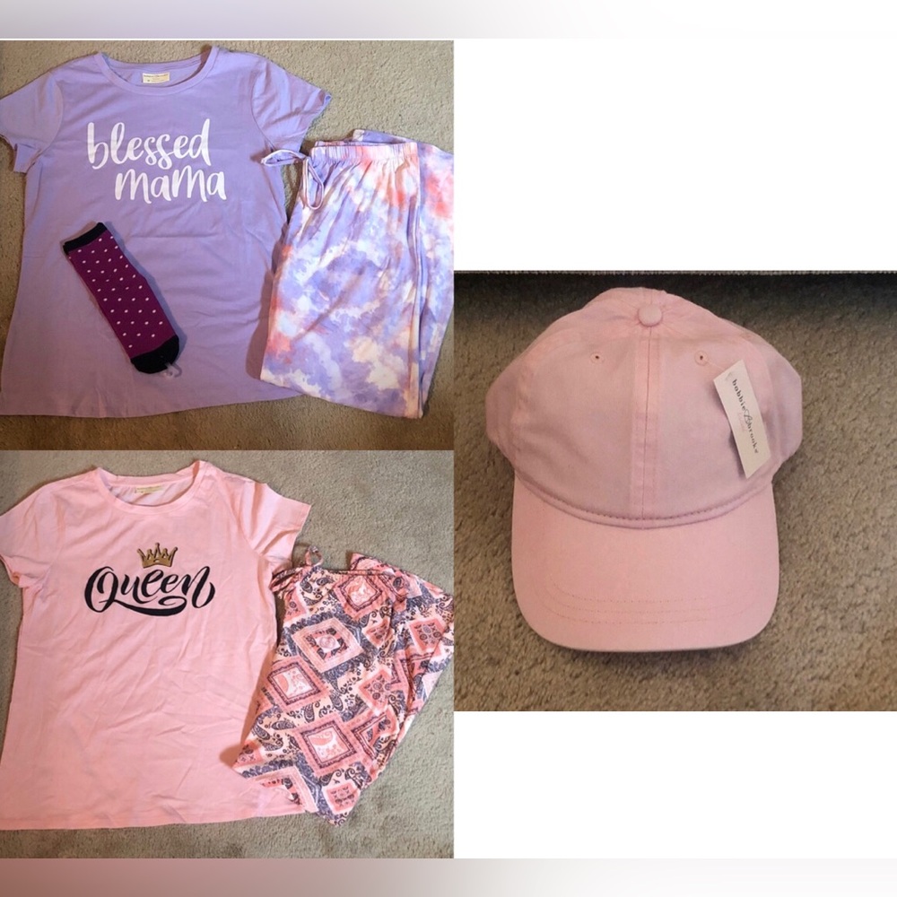 Set/Bundle Bobbie Brooks- Purple “Blessed Mama and Pink “Queen” loungewear & Hat